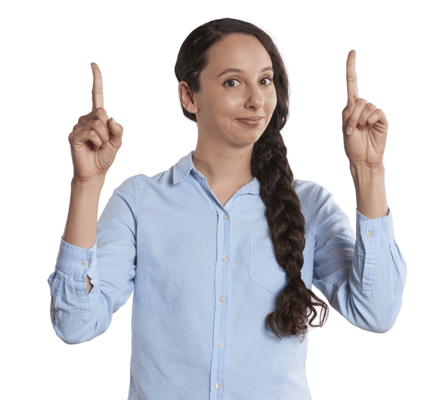 woman pointingUpwards